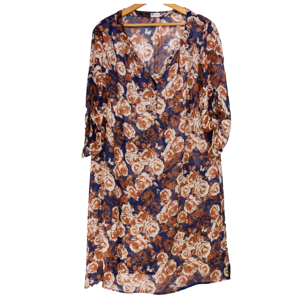 Women's Size 10 KUT FROM THE KLOTH Brown Floral Sheer Shift Knee Length Dress